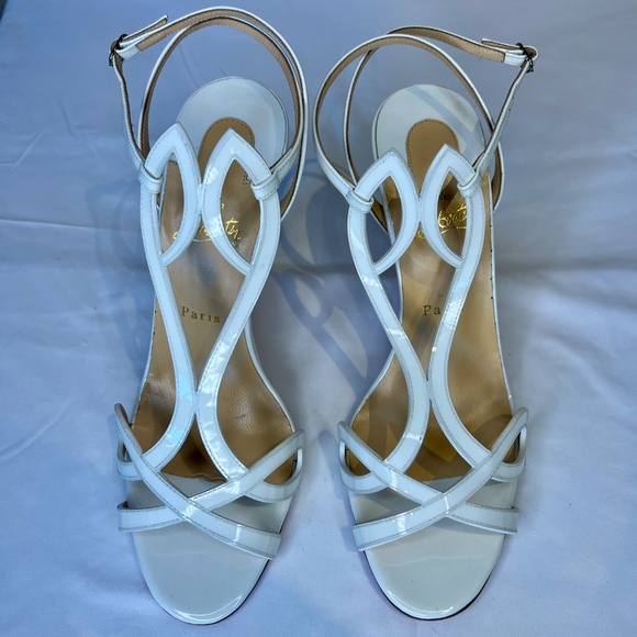 NEW Christian Louboutin  Double L Sandal White Patent Leather Size EU42 - Picture 2 of 9